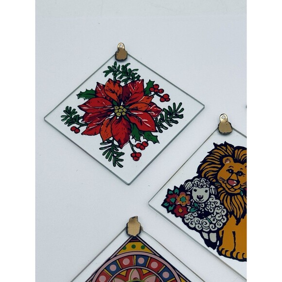 Vintage Christmas Ornament Lot of 5 Glass Cardinal Santa Lion Poinsettia Candle - Picture 2 of 9